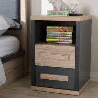 Baxton Studio BR990054-Dark Grey/White Oak-NS Pandora Modern and Contemporary Dark Grey and Light Brown Two-Tone 2-Drawer Nightstand